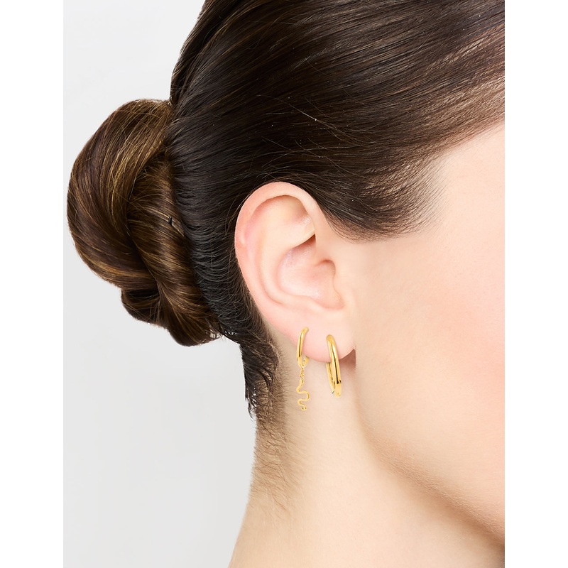 Waterproof Gold Plated Stainless Steel Sleek & Snake Charm Hoop Earrings 2-Pack