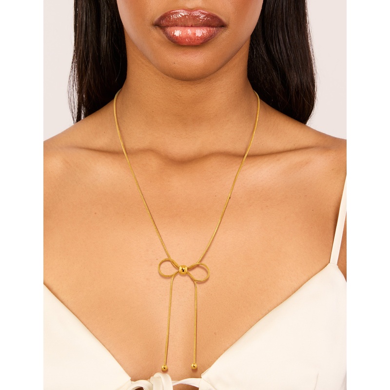Waterproof Gold Plated Stainless Steel Snake Chain Bow Necklace