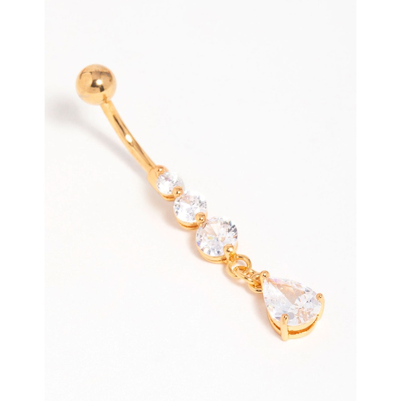 Gold Plated Cubic Zirconia Triple Drop Belly Bar