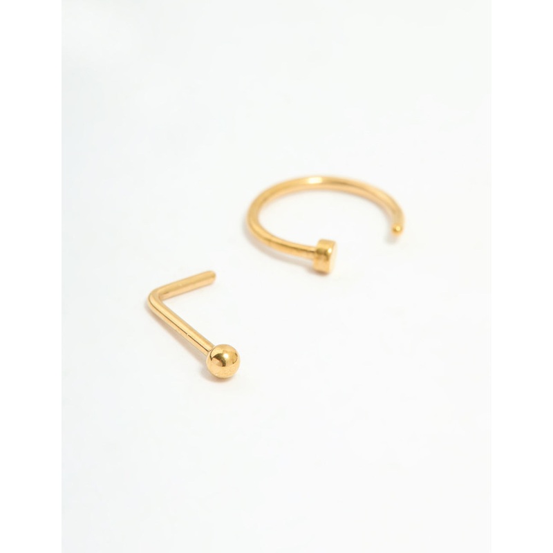 Gold Plated Titanium Cubic Zirconia Nose Ring & Studs 3-Pack