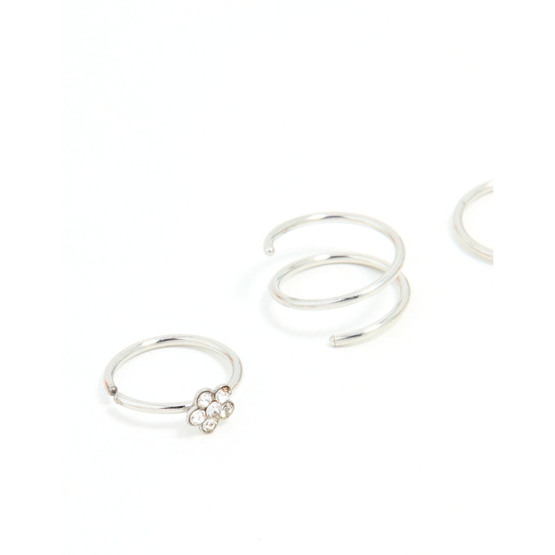 Surgical Steel Mixed Flower Hoop Nose Ring 3-Pack