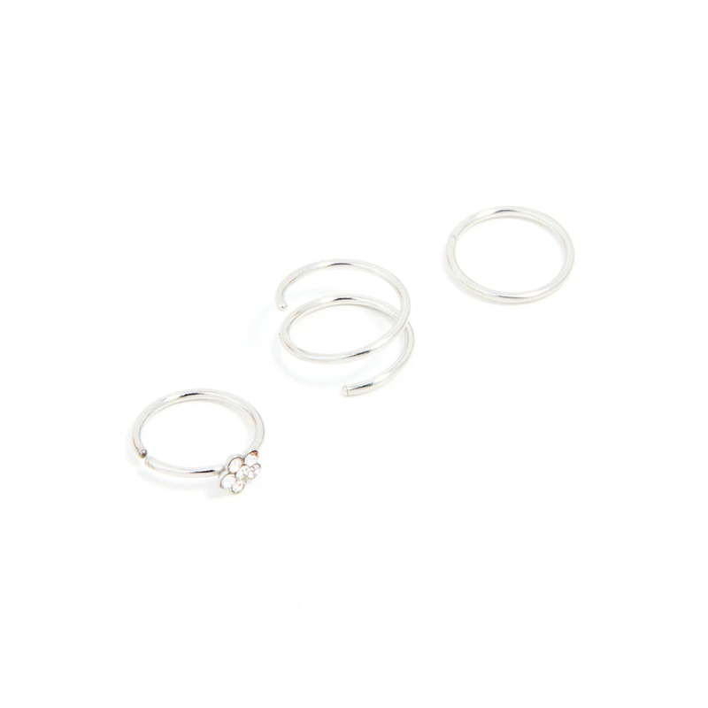Surgical Steel Mixed Flower Hoop Nose Ring 3-Pack