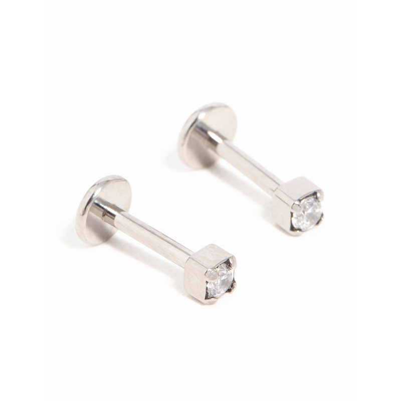 Titanium Cubic Zirconia Half Carat Flat Back Studs 2-Pack