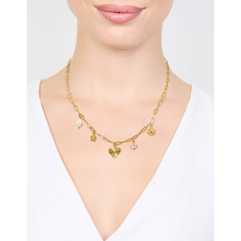 Waterproof Gold Plated Stainless Flower & Heart Charm Necklace