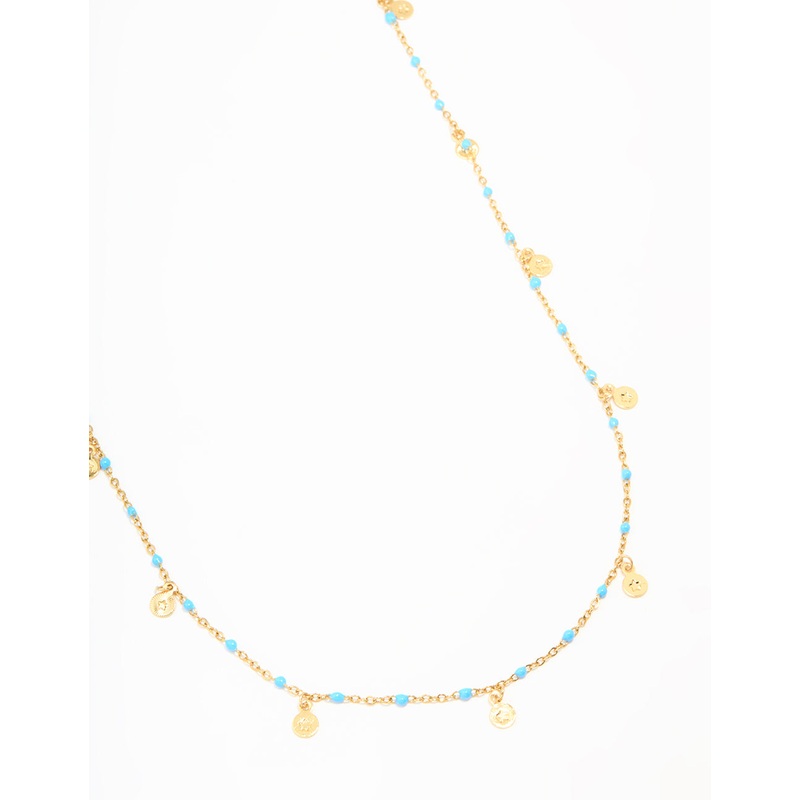 Waterproof Gold Plated Stainless Steel Blue Beaded Dainty Waist Chain