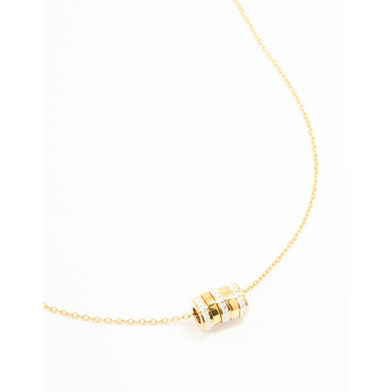 Waterproof Gold Plated Stainless Steel Cubic Zirconia Rondell Necklace