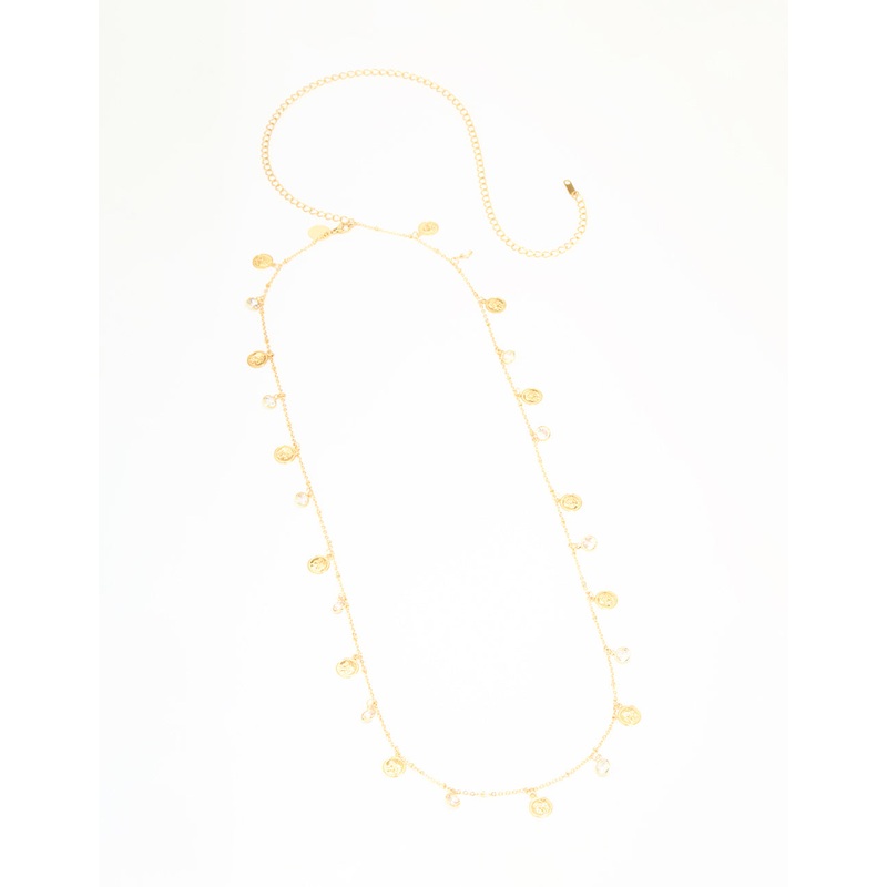 Waterproof Gold Plated Stainless Steel Diamante & Disc Waist Chain