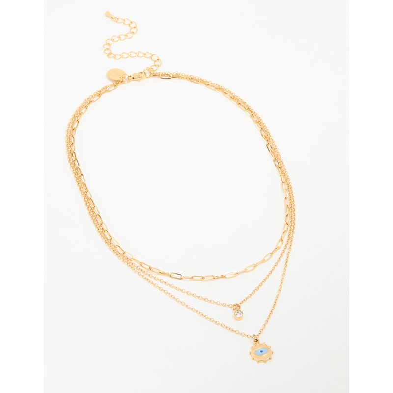 Waterproof Gold Plated Stainless Steel Evil Eye Layered Necklace