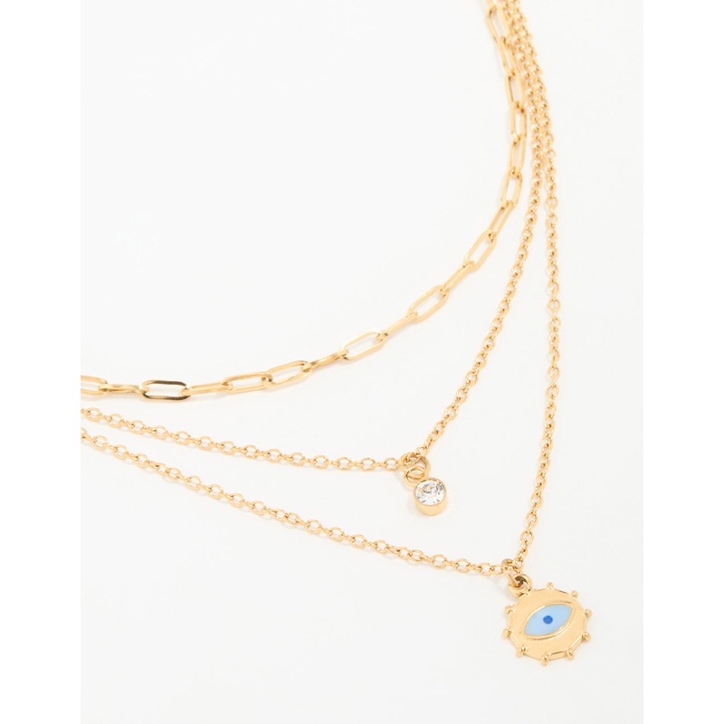 Waterproof Gold Plated Stainless Steel Evil Eye Layered Necklace