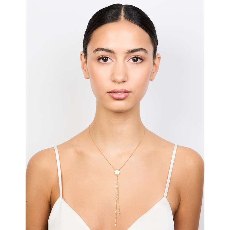 Waterproof Gold Plated Stainless Steel Floral Petal Y-Necklace
