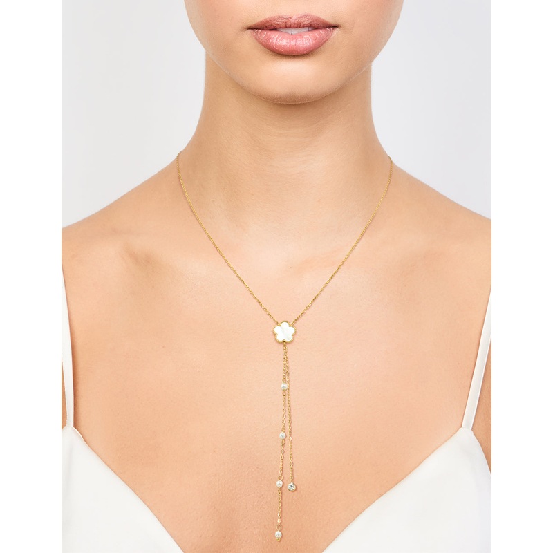 Waterproof Gold Plated Stainless Steel Floral Petal Y-Necklace