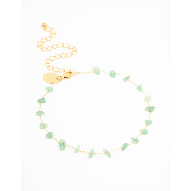Waterproof Gold Plated Stainless Steel Green Semiprecious Stone Anklet