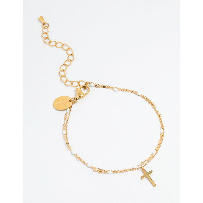 Waterproof Gold Plated Stainless Steel Layered Cross Bracelet