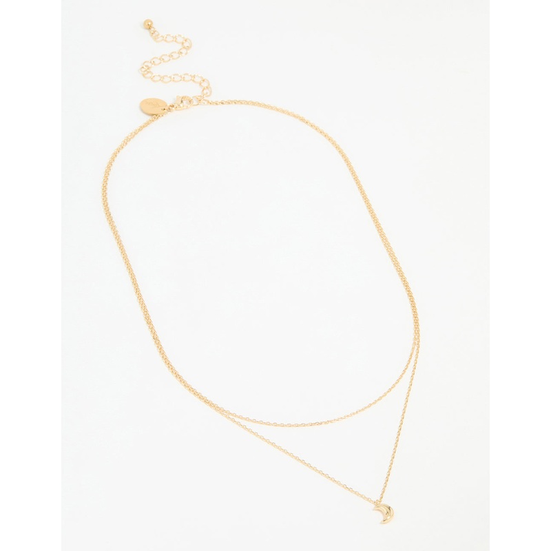 Waterproof Gold Plated Stainless Steel Moon Pendant Layered Necklace