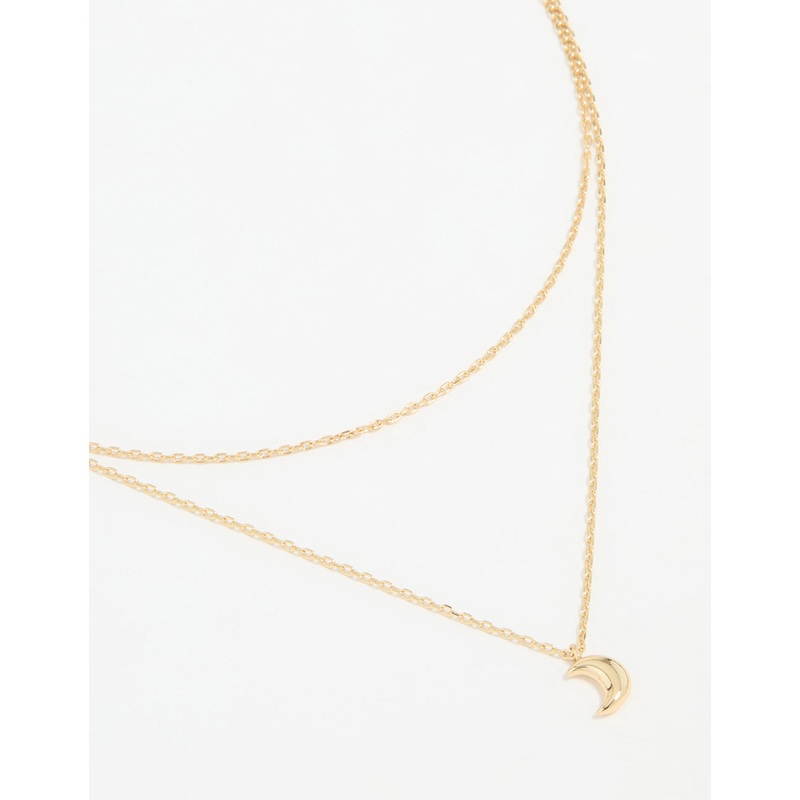 Waterproof Gold Plated Stainless Steel Moon Pendant Layered Necklace