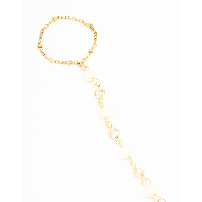 Waterproof Gold Plated Stainless Steel Pearl Hand Chain