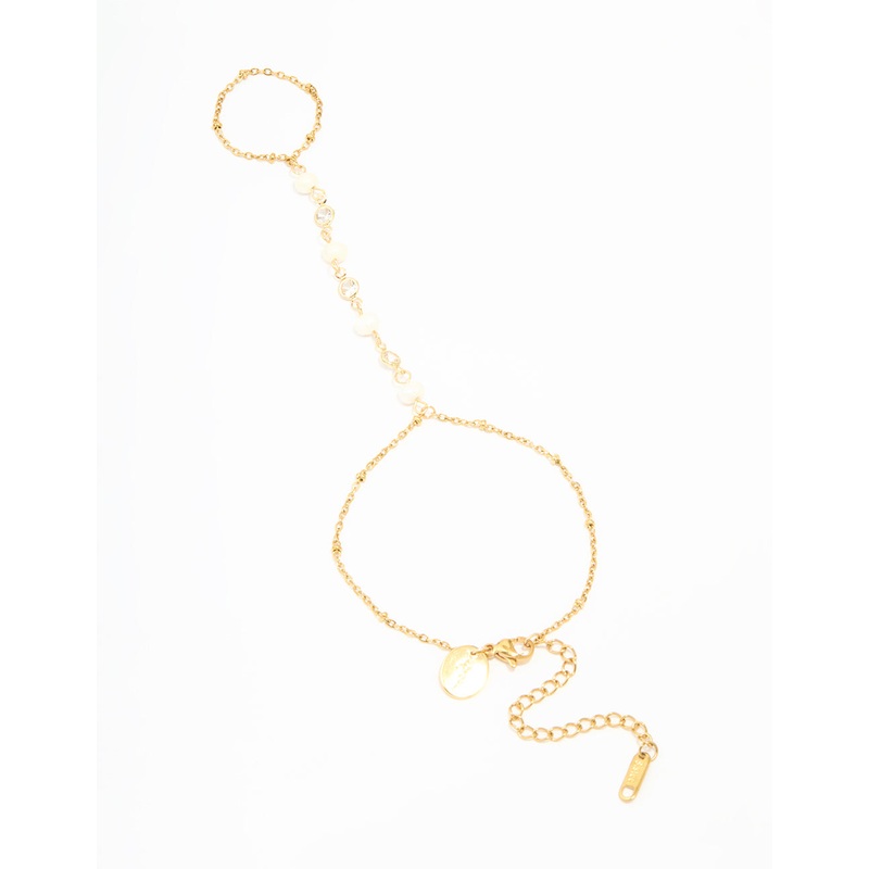 Waterproof Gold Plated Stainless Steel Pearl Hand Chain