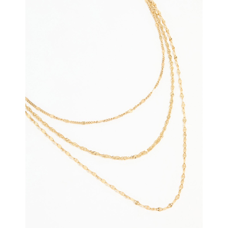 Waterproof Gold Plated Stainless Steel Triple Chain Layered Necklace