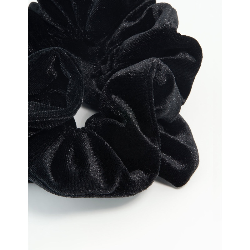 Black Velvet Fabric Large Ruffled Scrunchie