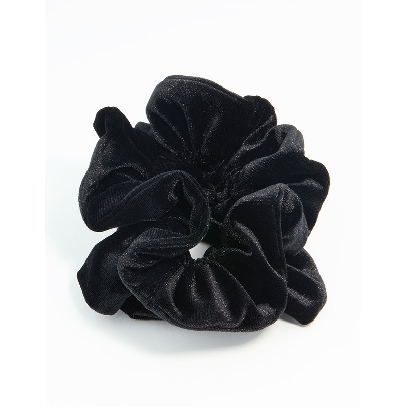 Black Velvet Fabric Large Ruffled Scrunchie