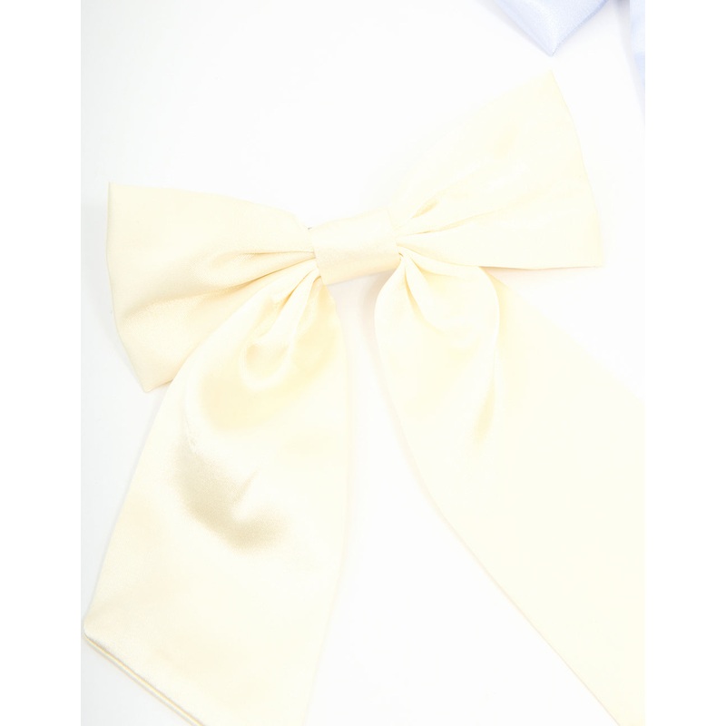 Cream & Blue Fabric Classic Bow Hair Clips 2-Pack