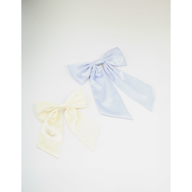Cream & Blue Fabric Classic Bow Hair Clips 2-Pack