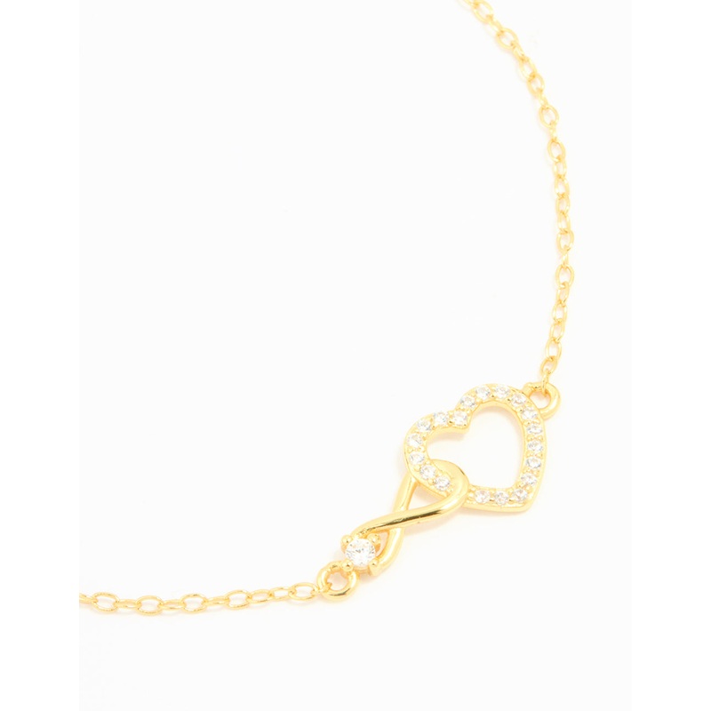Gold Plated Sterling Silver Cubic Zirconia Infinity & Heart Bracelet