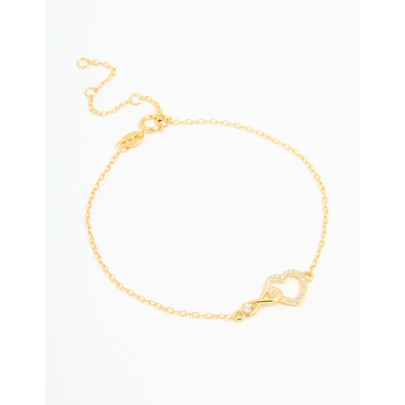 Gold Plated Sterling Silver Cubic Zirconia Infinity & Heart Bracelet