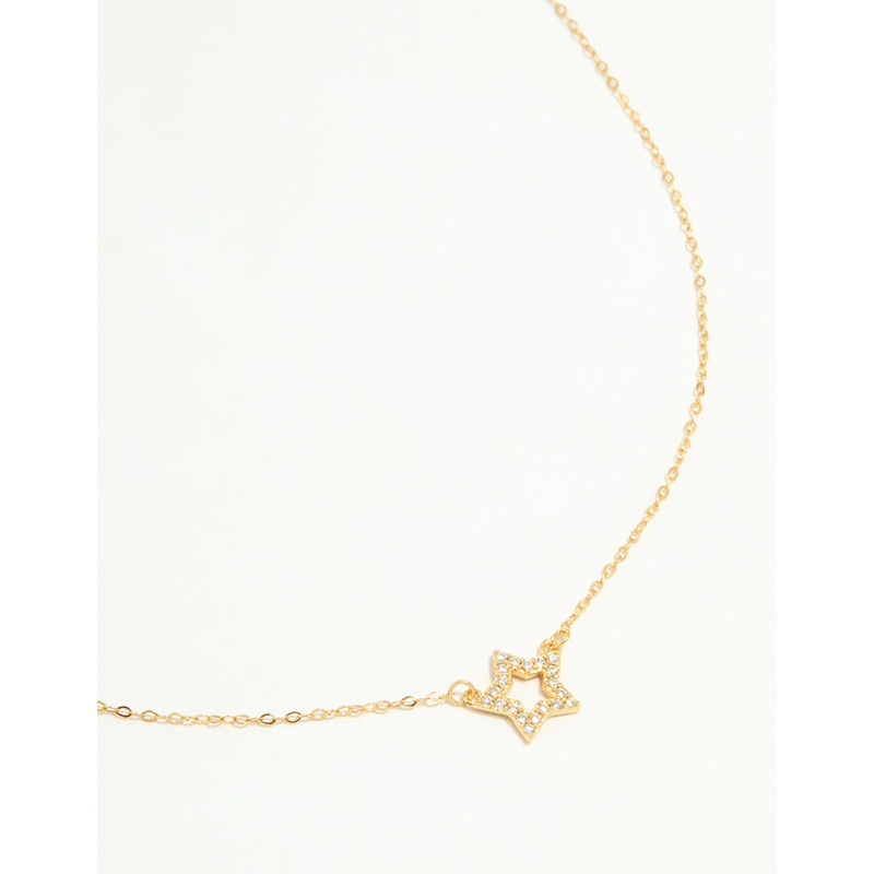 Gold Plated Sterling Silver Cubic Zirconia Pav Star Necklace
