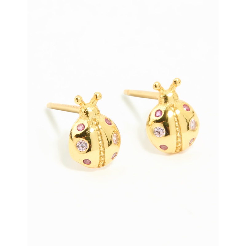 Gold Plated Sterling Silver Ladybug Stud Earrings