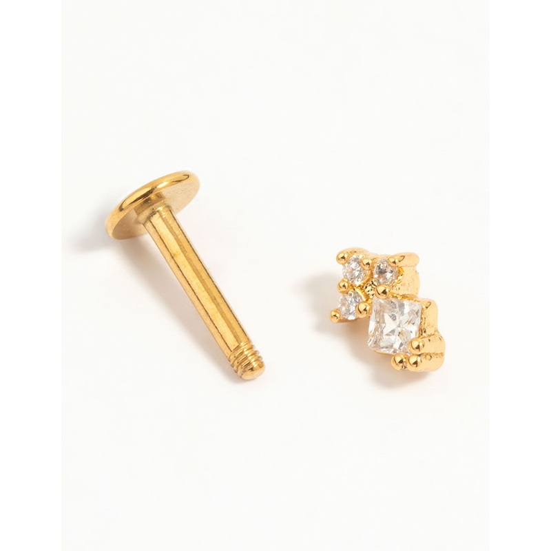 Gold Plated Surgical Steel Cubic Zirconia Micro Cluster Flat Back Stud