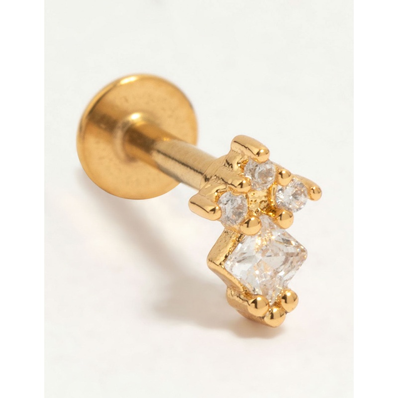 Gold Plated Surgical Steel Cubic Zirconia Micro Cluster Flat Back Stud