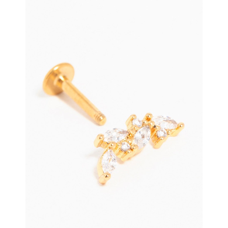 Gold Plated Titanium Cubic Zirconia Vine Crawler Flat Back Stud