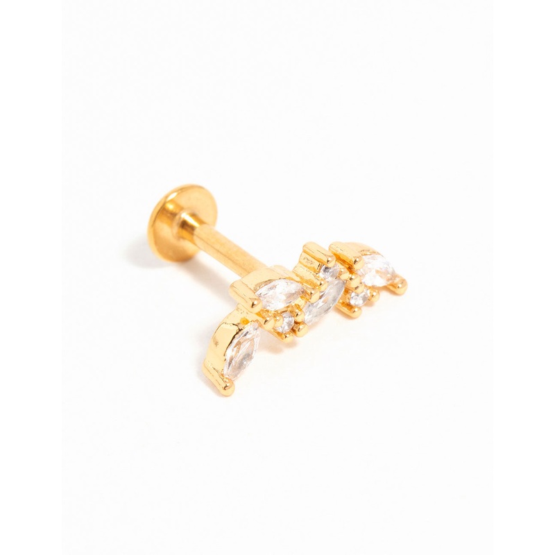 Gold Plated Titanium Cubic Zirconia Vine Crawler Flat Back Stud