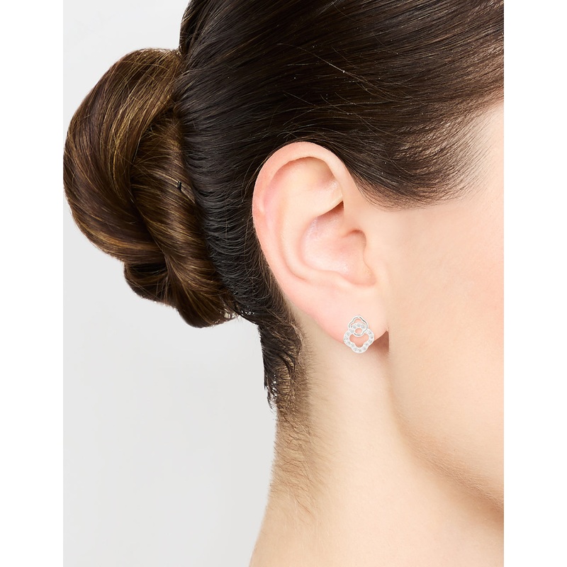 Sterling Silver Cubic Zirconia Double Flower Stud Earrings