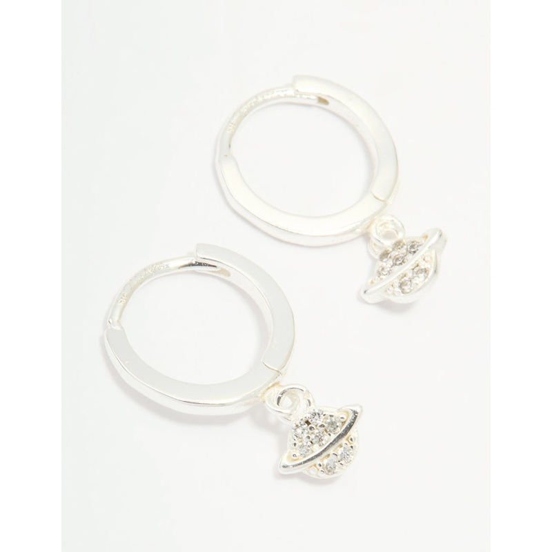 Sterling Silver Cubic Zirconia Planet Huggie Earrings