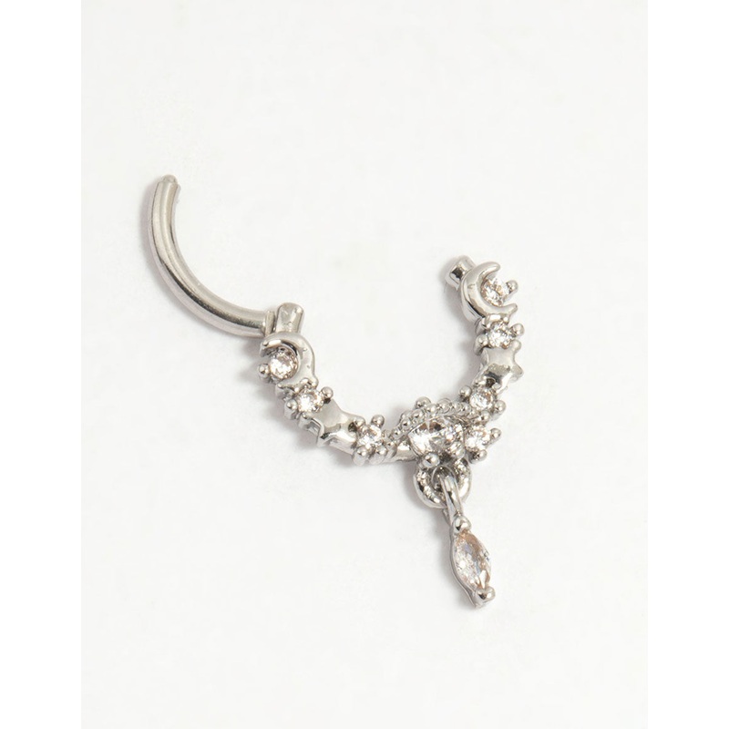 Surgical Steel Cubic Zirconia Celestial Drop Clicker Ring