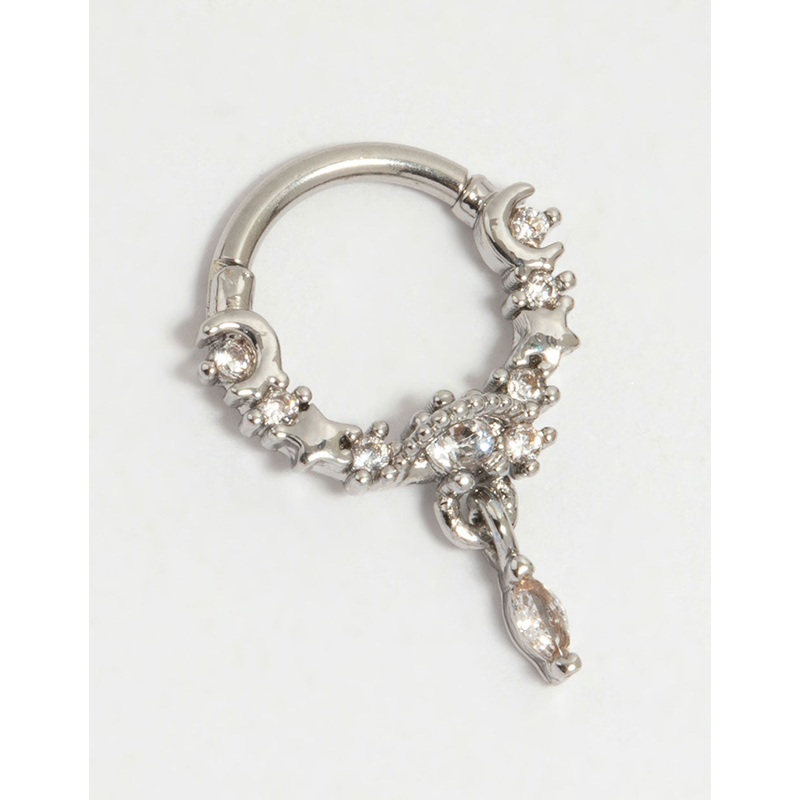 Surgical Steel Cubic Zirconia Celestial Drop Clicker Ring