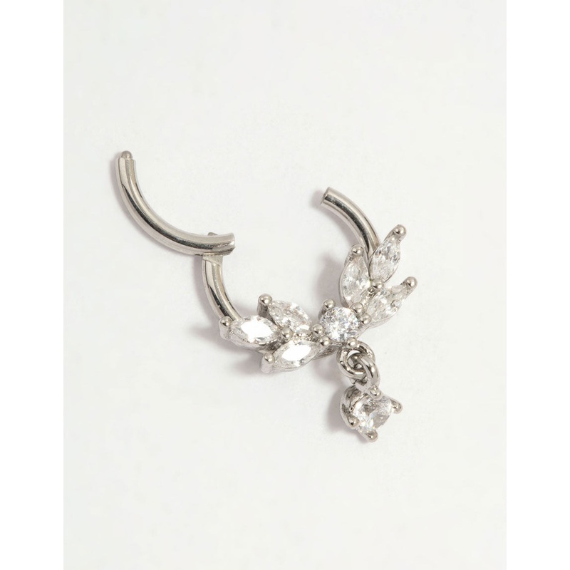 Surgical Steel Cubic Zirconia Marquise Drop Clicker Ring