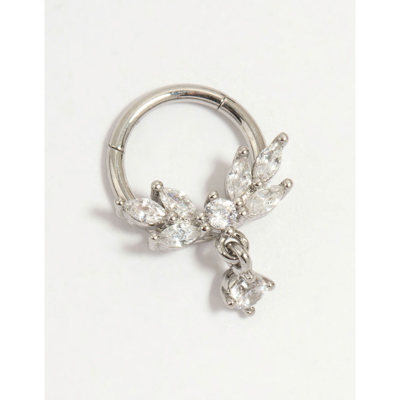 Surgical Steel Cubic Zirconia Marquise Drop Clicker Ring