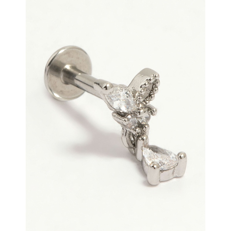 Surgical Steel Cubic Zirconia Marquise Drop Flat Back Stud