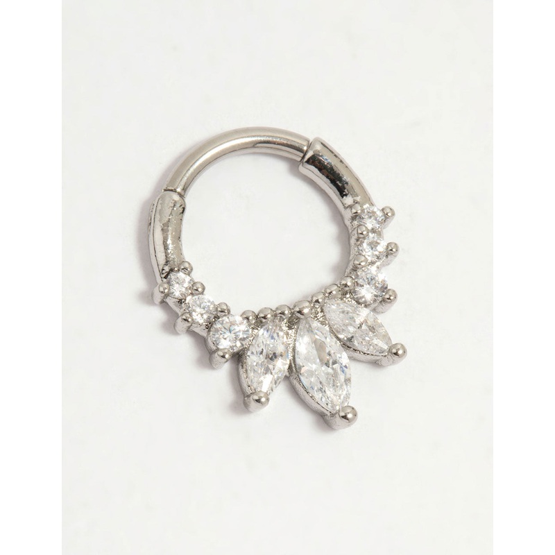 Surgical Steel Cubic Zirconia Marquise Spike Clicker Ring