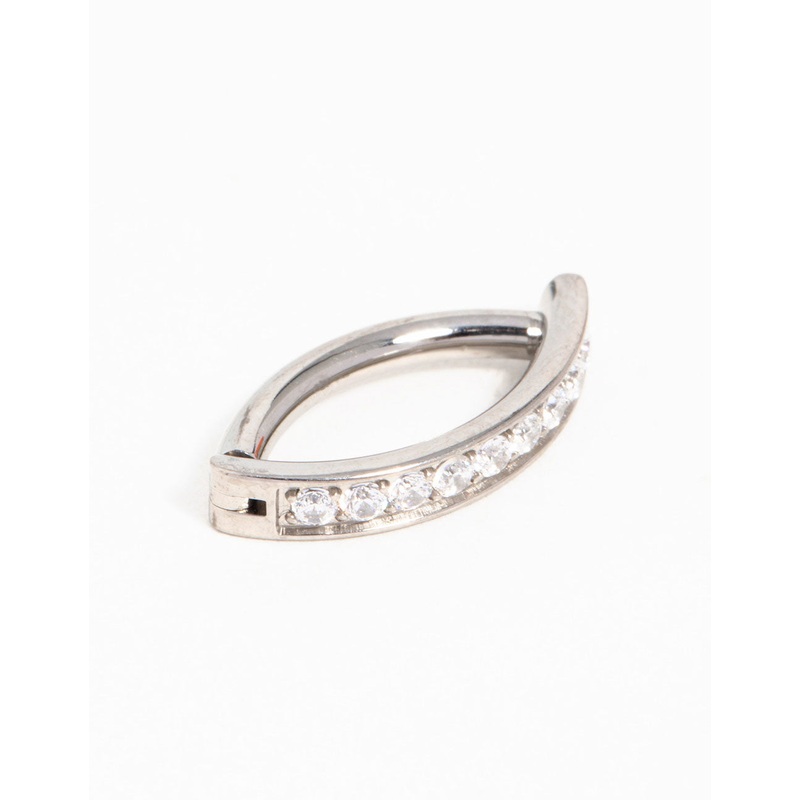 Titanium Cubic Zirconia Curved Ring Belly Ring