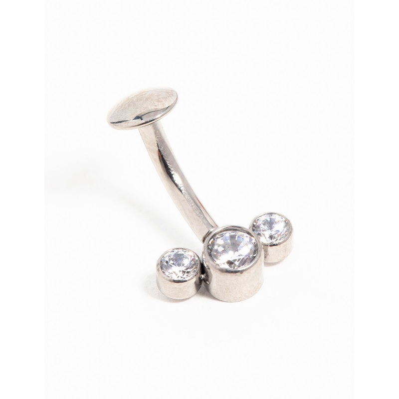 Titanium Cubic Zirconia Reversible Belly Bar