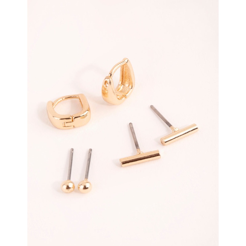 Gold Geometric Stud & Huggie Earring Pack