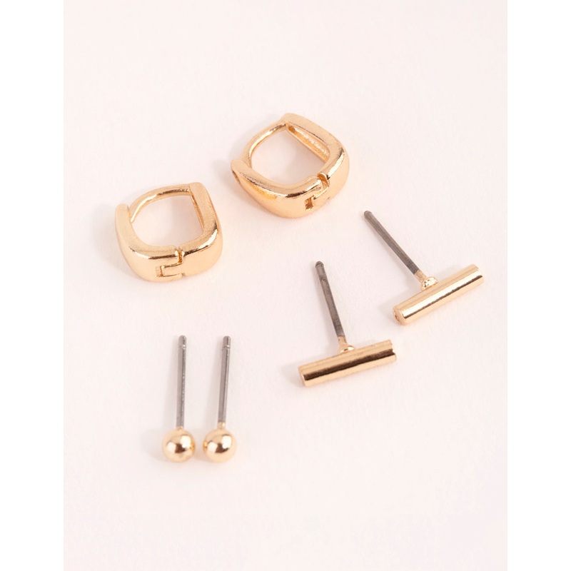 Gold Geometric Stud & Huggie Earring Pack