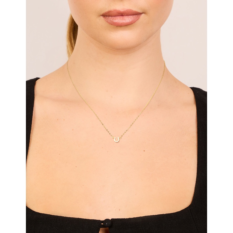 Gold Plated Sterling Silver Cubic Zirconia Horseshoe Necklace