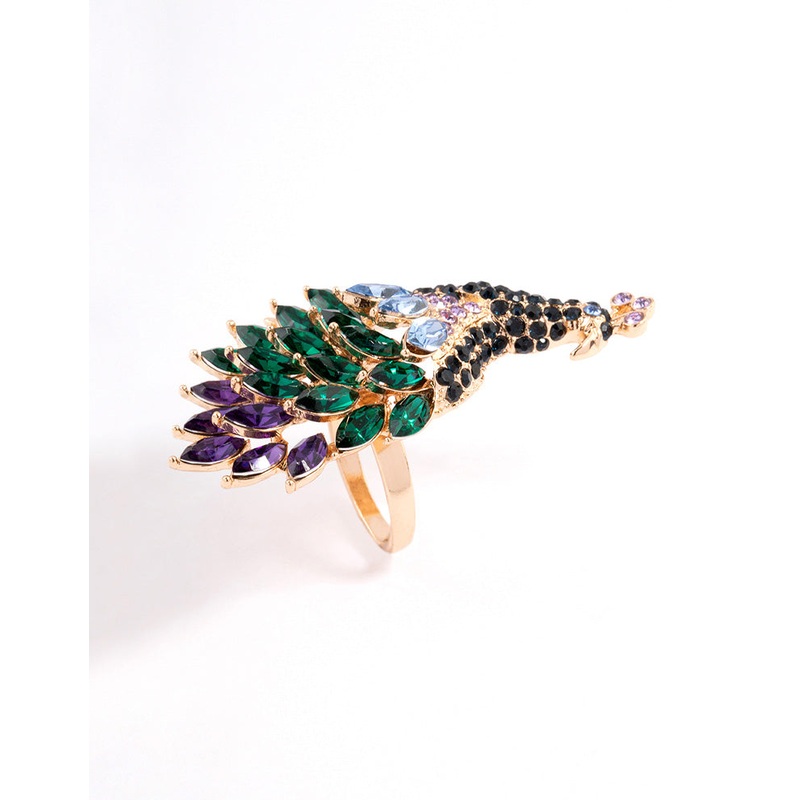 Gold Sparkly Peacock Ring|SM|ML