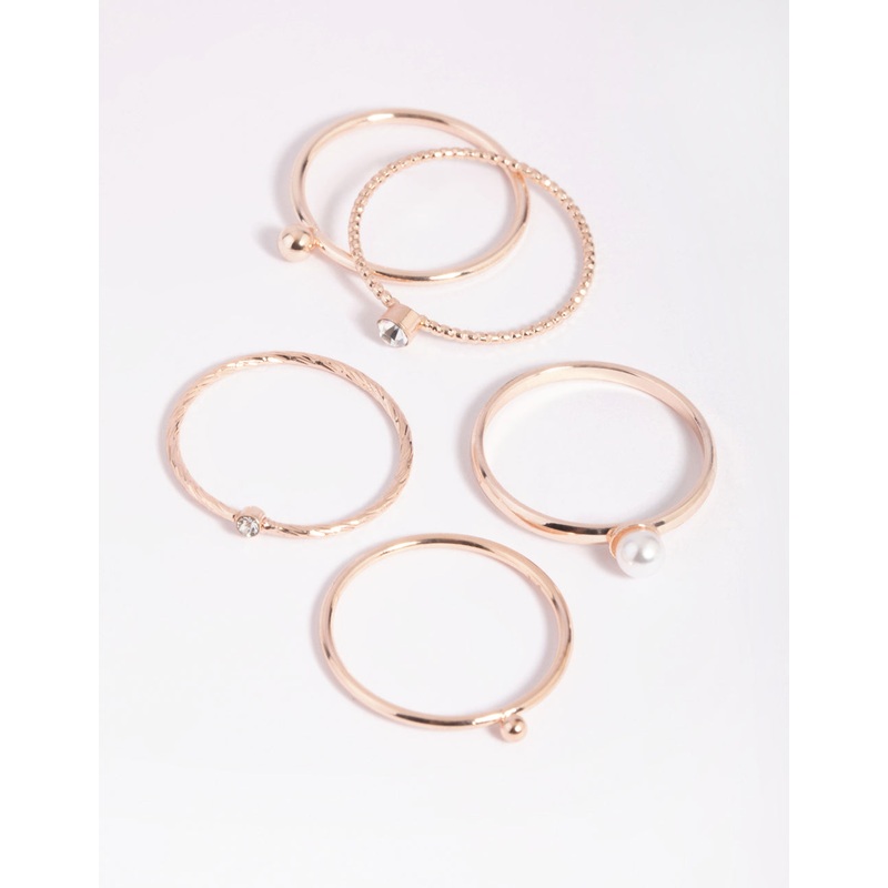 Rose Gold Dainty Pearl Ring 5-Pack