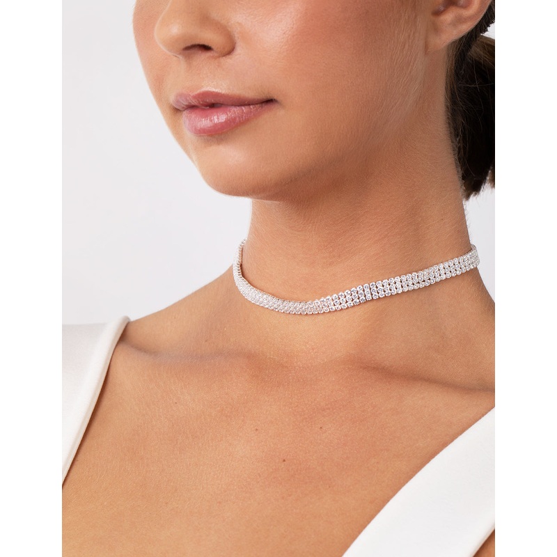 Silver Cubic Zirconia 3 Row Tennis Choker
